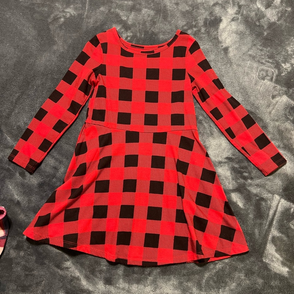 Red and black buffalo plaid little girls dress. Size 5T.